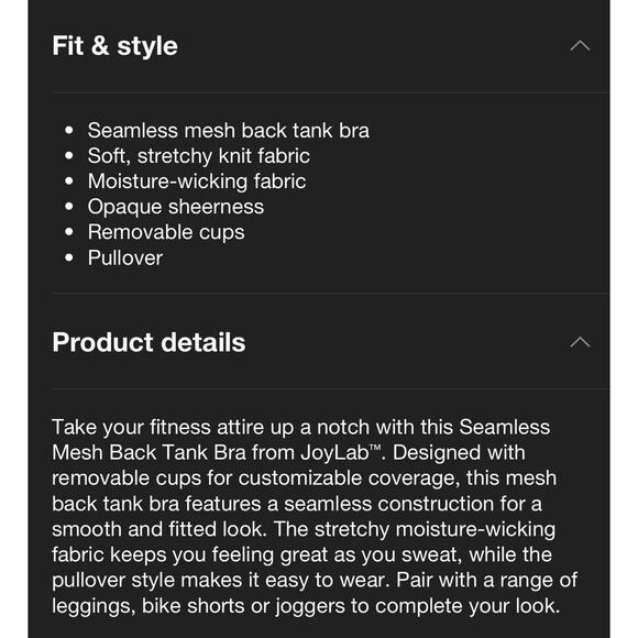 Women's Seamless Mesh Back Tank Bra - JoyLab™ Brown S NWT - Picture 3 of 5